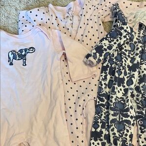 Pink and Blue Elephant Print Kids Bodysuit Set